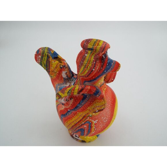 Multicolor Marbled Chicken Rooster Clay Whistle Figurines Folk Art Set of 3 - Picture 11 of 16